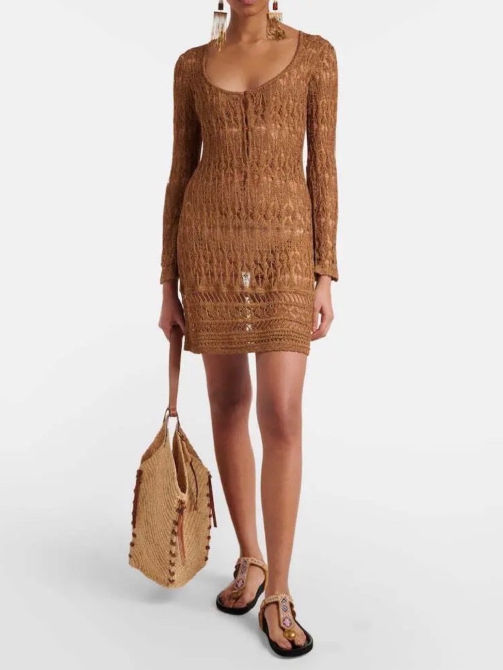 ISABEL MARANT Pia Crochet Minidress Brown